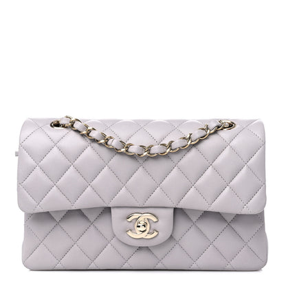 Chanel Lambskin Quilted Small Double Flap Light Grey 1 of 10