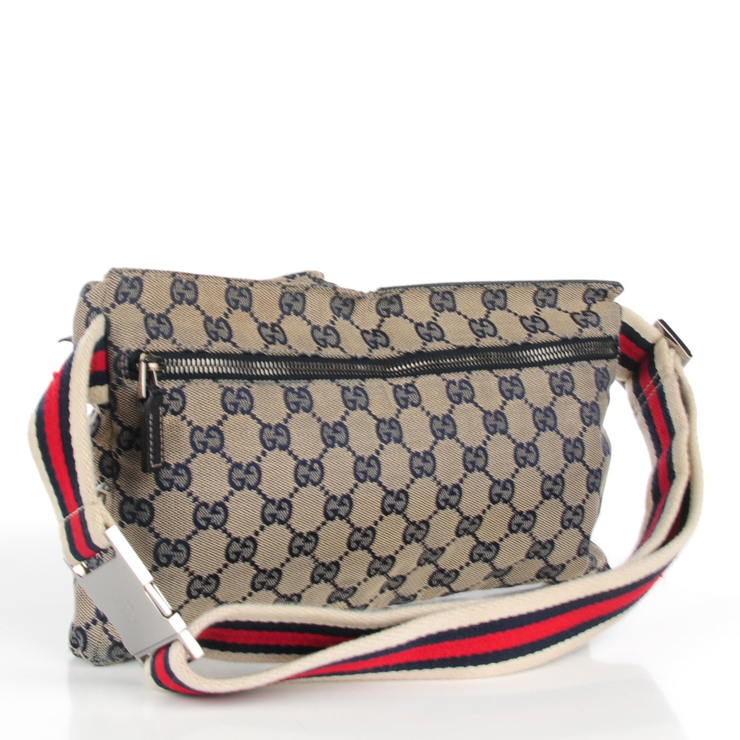 GG Monogram Web Double Pocket Belt Bag Navy