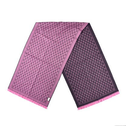 Gucci Wool GG Monogram Reversible New Sten Fringe Scarf Midnight Blue Pink 2 of 5