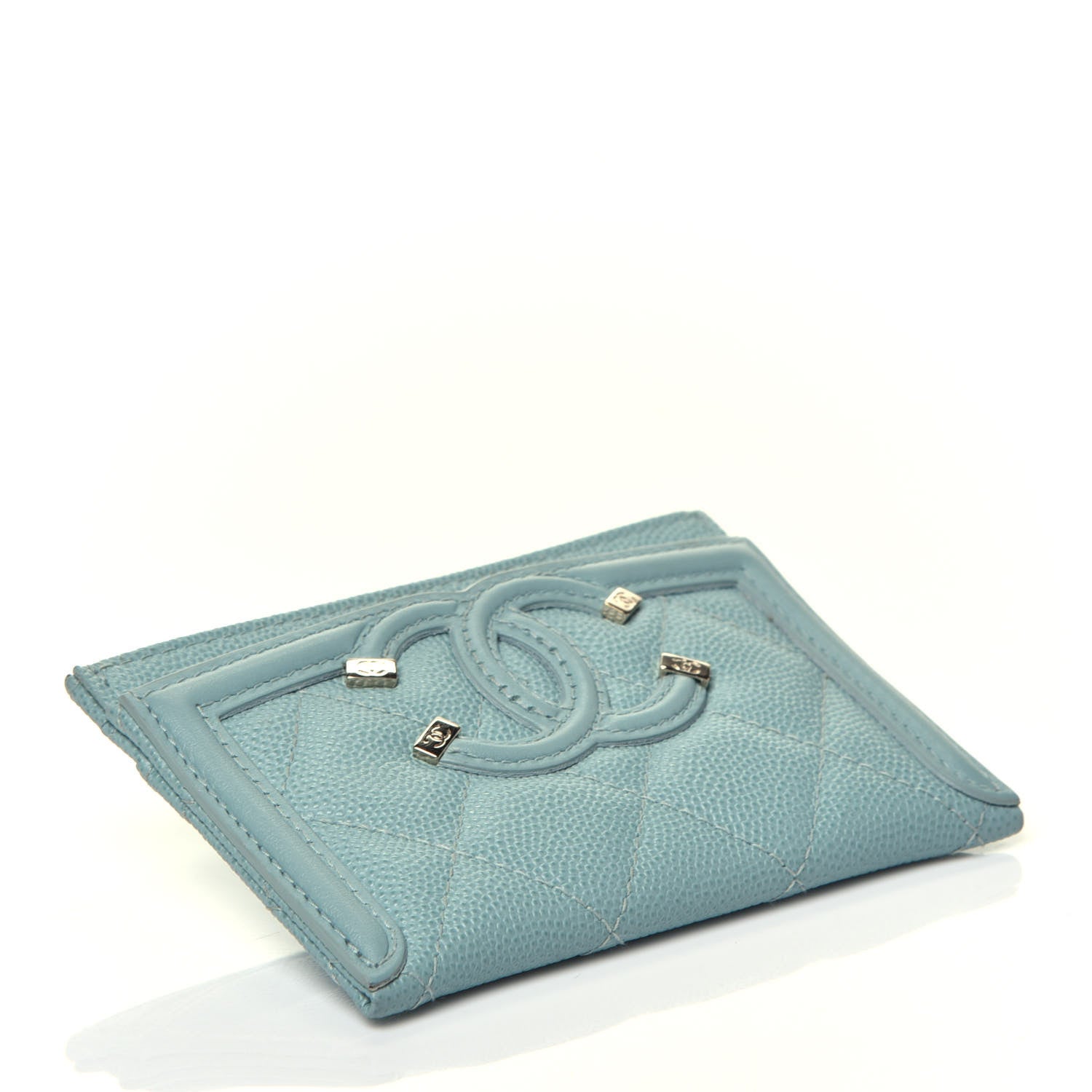 Chanel Caviar Quilted Filigree Card Holder Light Blue 4 of 7