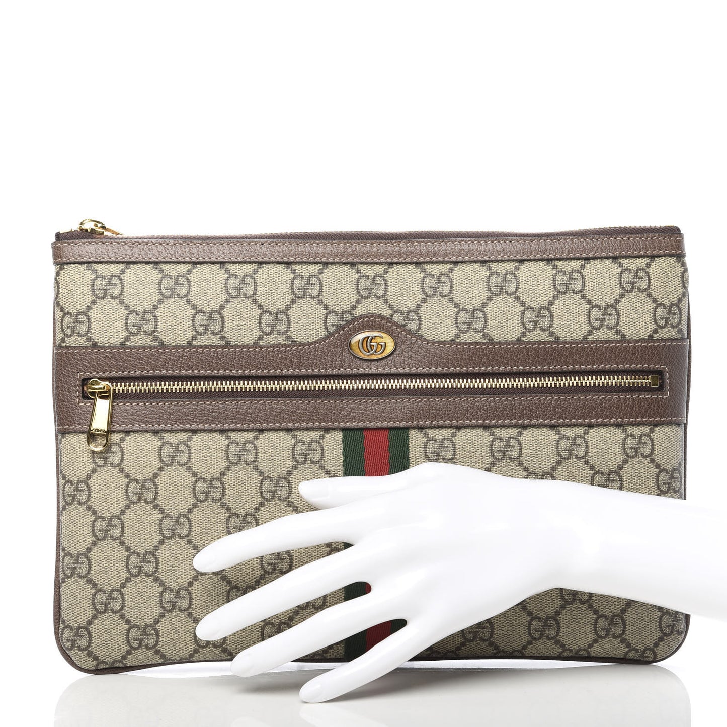 GG Supreme Monogram Large Ophidia Pouch Clutch Brown