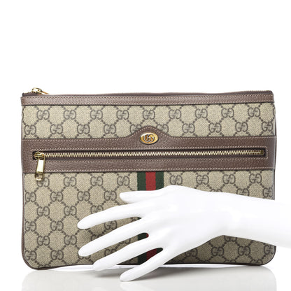 Gucci GG Supreme Monogram Large Ophidia Pouch Clutch Brown 2 of 8
