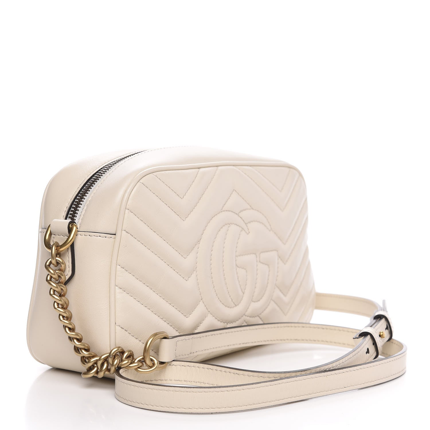Gucci Calfskin Matelasse Small GG Marmont Chain Shoulder Bag White 3 of 13
