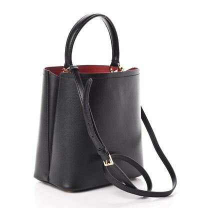 Prada Saffiano Cuir Medium Panier Bucket Bag Black Fuoco 3 of 9