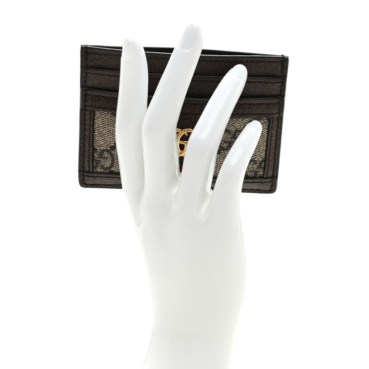 GG Supreme Monogram Textured Dollar Calfskin Ophidia Card Holder Beige Ebony New Acero