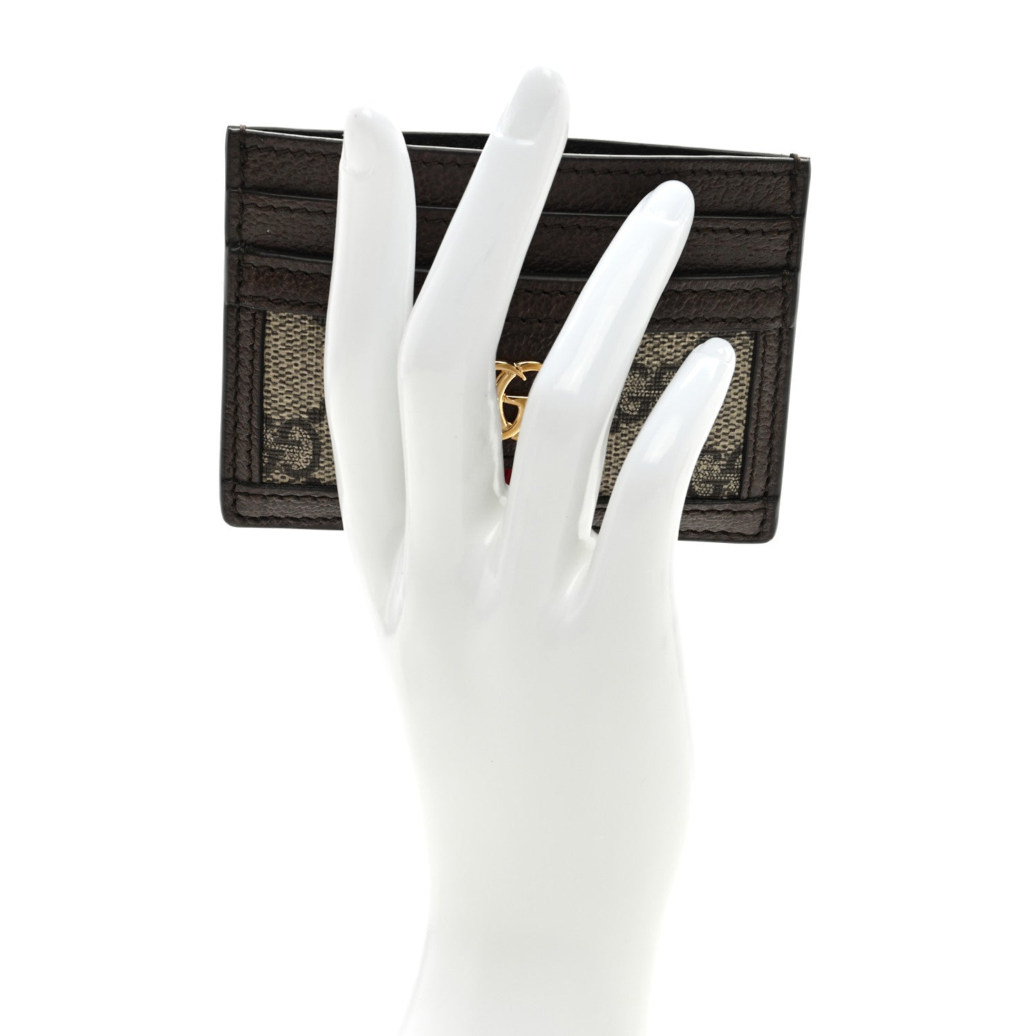 Gucci GG Supreme Monogram Textured Dollar Calfskin Ophidia Card Holder Beige Ebony New Acero 2 of 6
