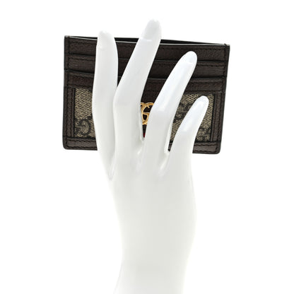 Gucci GG Supreme Monogram Textured Dollar Calfskin Ophidia Card Holder Beige Ebony New Acero 2 of 6