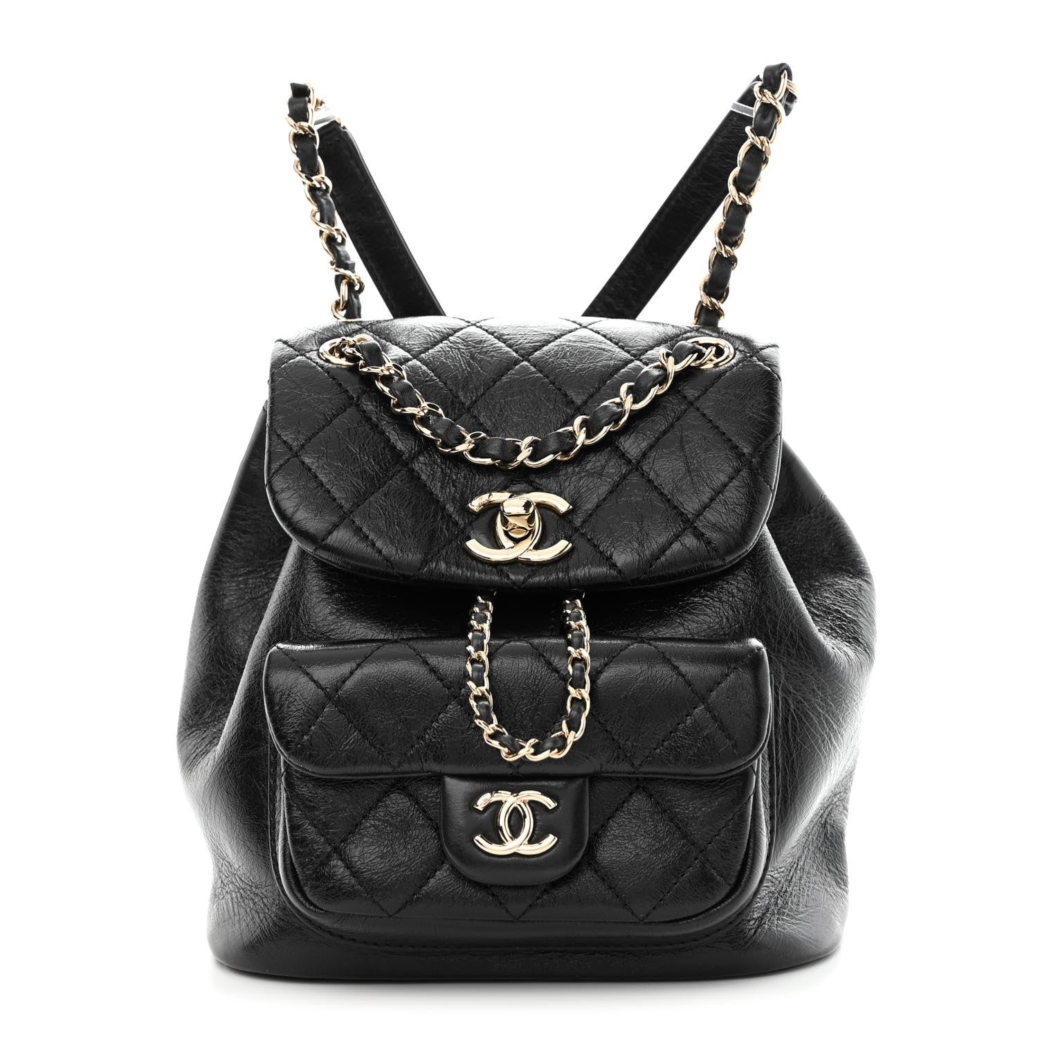Chanel Glazed Aged Calfskin Quilted Small Duma Drawstring Backpack Black 1 of 10