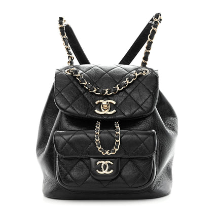 Chanel Glazed Aged Calfskin Quilted Small Duma Drawstring Backpack Black 1 of 10