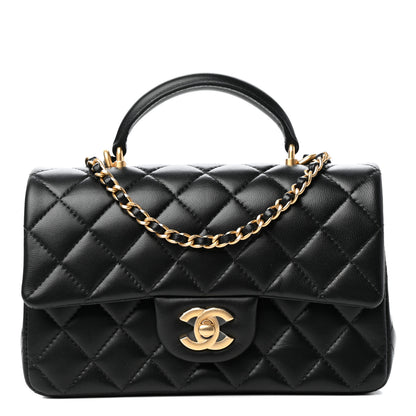 Chanel Lambskin Quilted Mini Top Handle Rectangular Flap Black 1 of 10