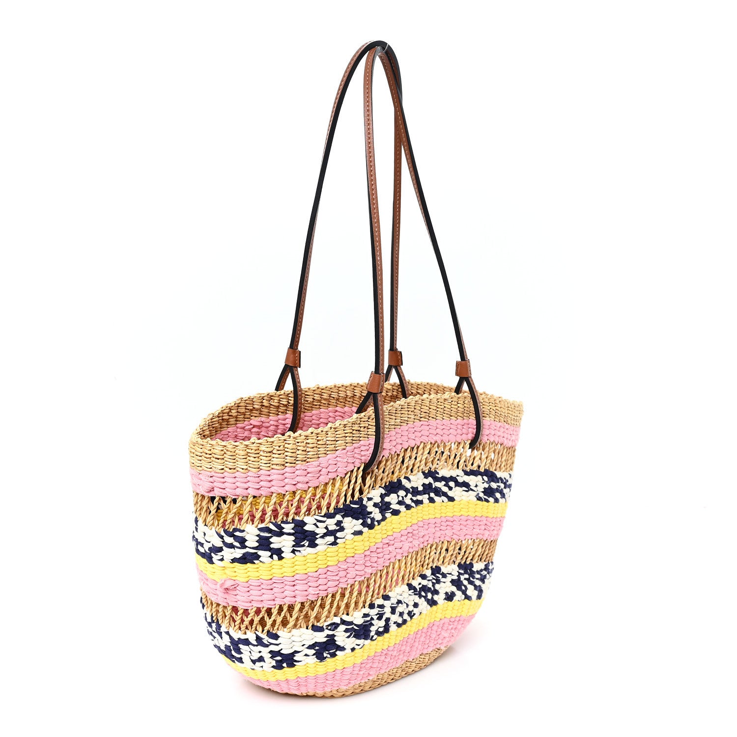Loewe Raffia Anagram Paulas Ibiza Small Basket Tote Bag Natural Pink Tulip 3 of 10