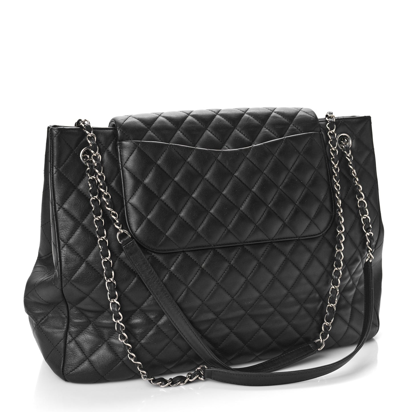 Calfskin Quilted Flap Tote Black
