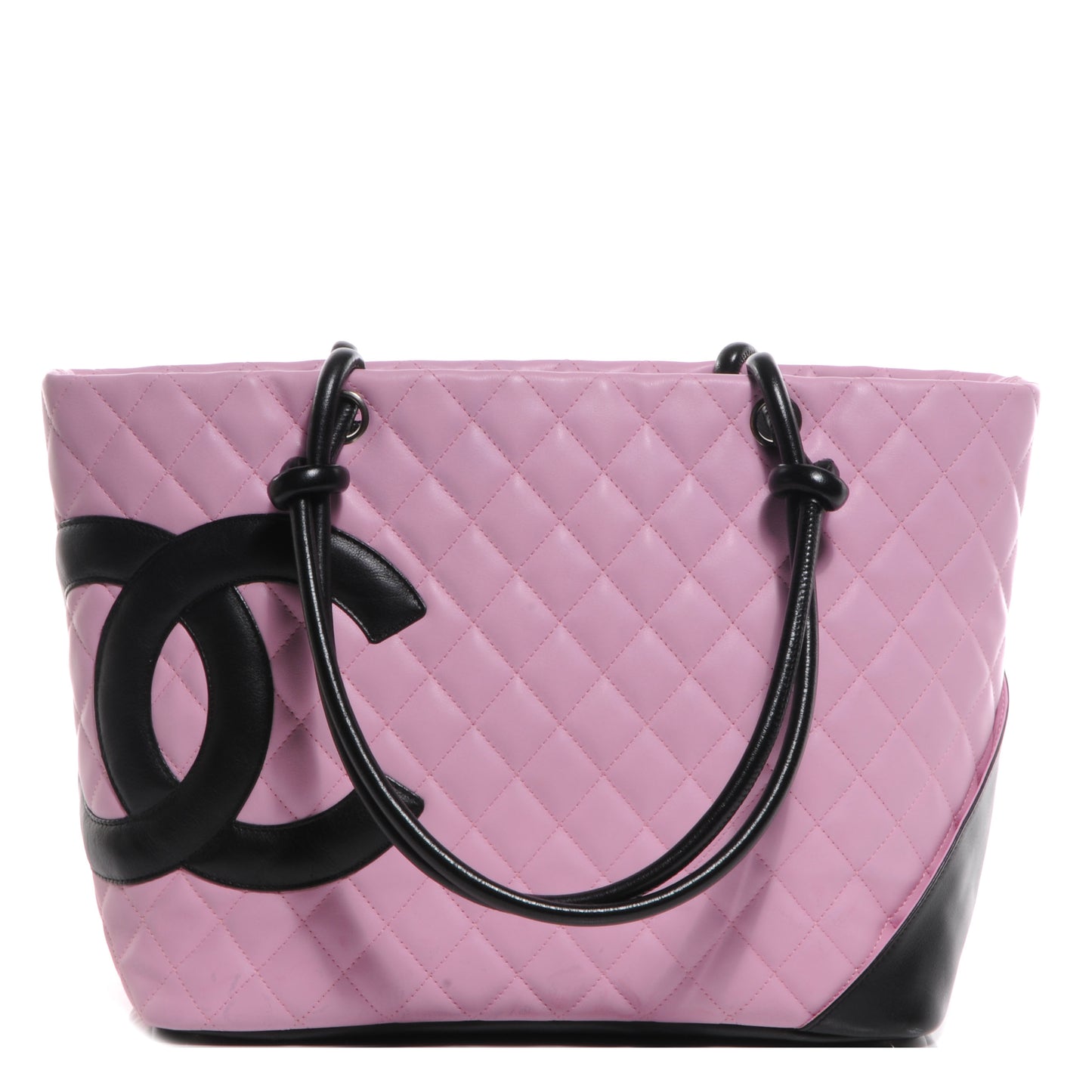 Calfskin Quilted Large Cambon Tote Pink Black