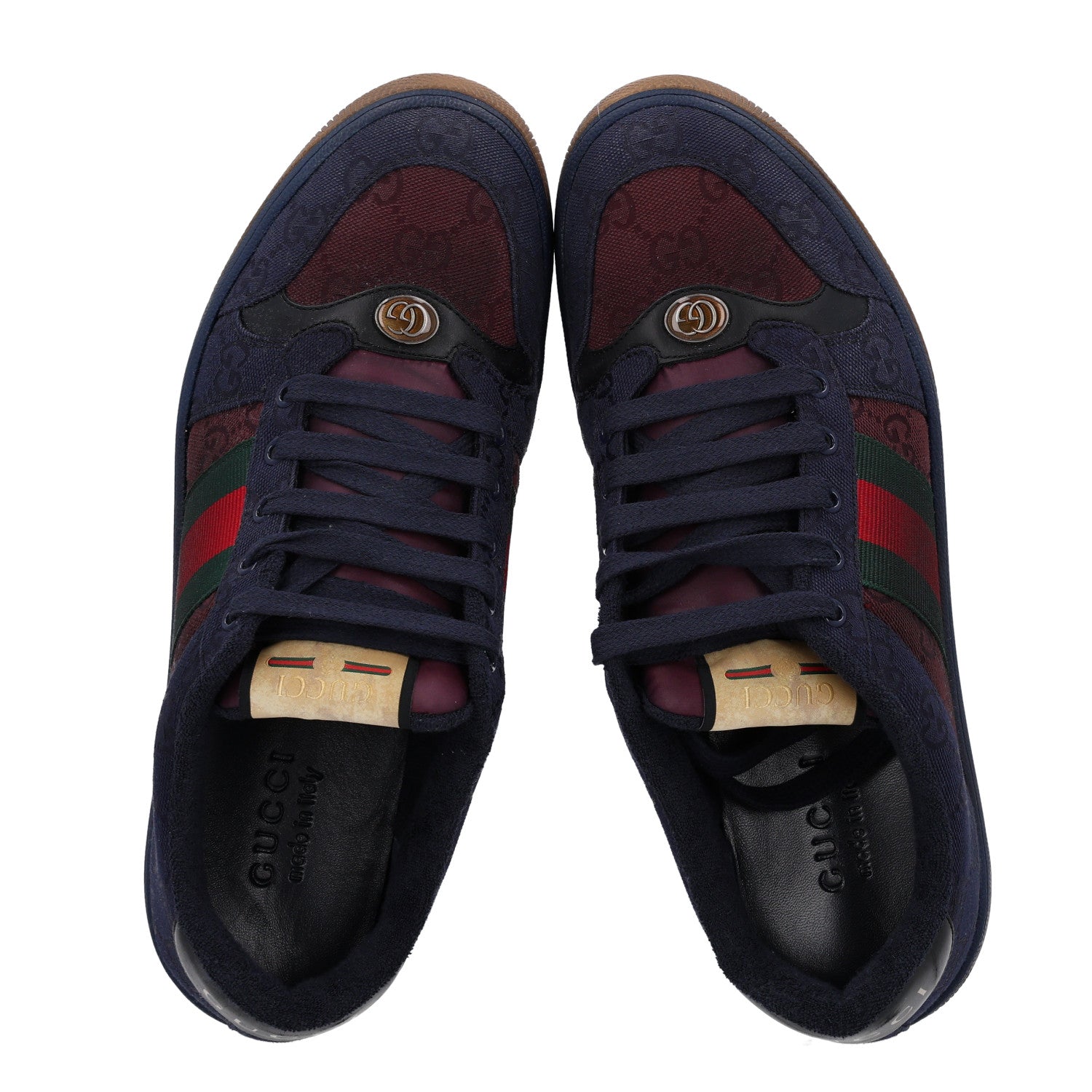 Gucci New Canvas GG Web Mens Screener Sneakers 8 Burgundy Navy 2 of 11