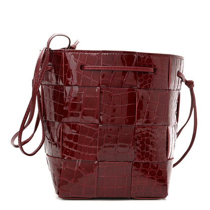 Bottega Veneta Gloss Calfskin Croc Embossed Intreccio Mini Cassette Crossbody Bucket Bag Cherry 1 of 9