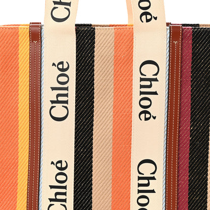 Chloe Cotton Calfskin Large Woody Striped Tote Multicolor 8 of 12