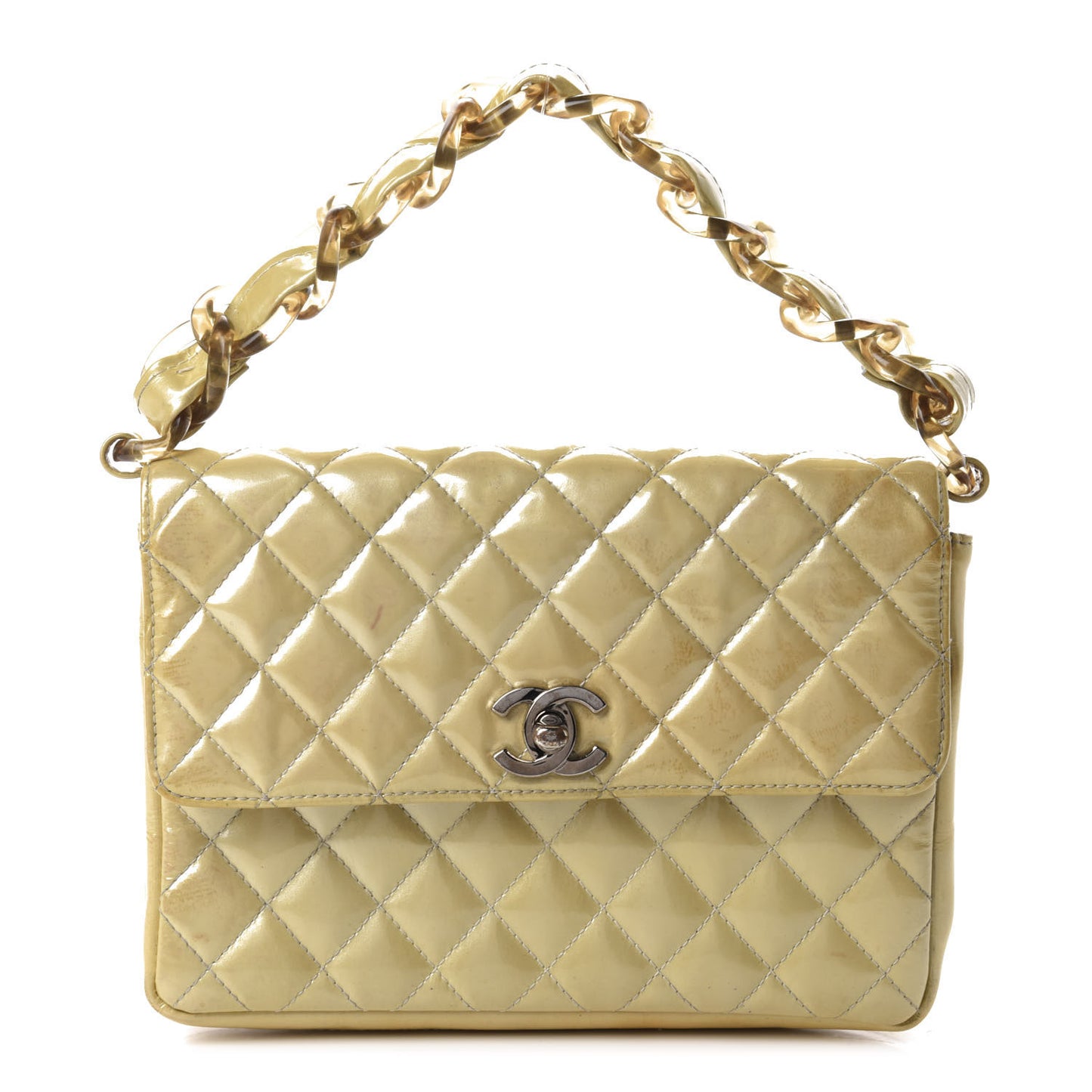 Patent Quilted Small Flap Beige