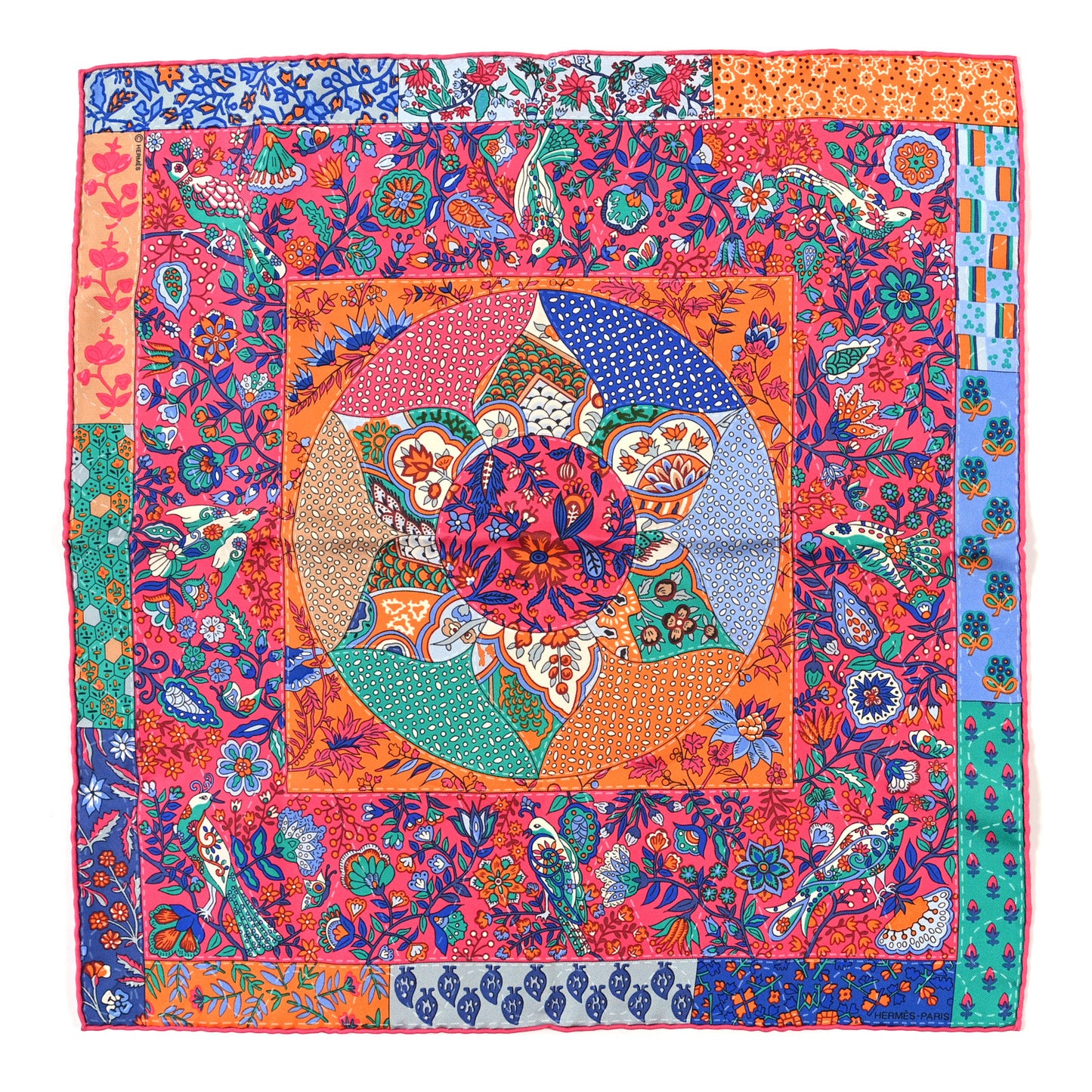 Silk Pique Fleuri De Provence Pocket Square 45 Scarf Rouge Orange Bleu