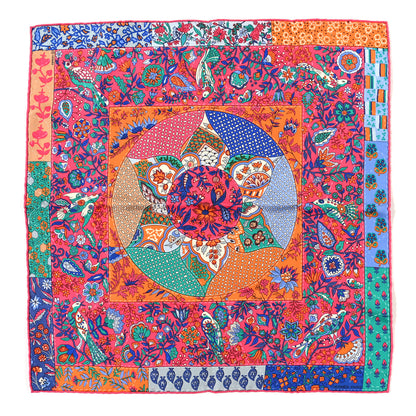 Hermes Silk Pique Fleuri De Provence Pocket Square 45 Scarf Rouge Orange Bleu 1 of 3