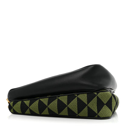 Prada Jacquard Calfskin Triangolo Symbole Embroidered Mini Triangle Double Bag Black Edera 4 of 8