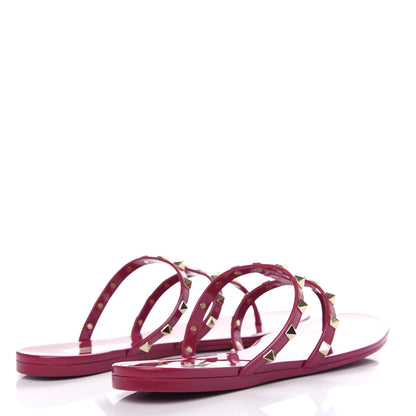 Valentino Garavani PVC Jelly Rockstud Caged Flat Thong Sandals 41 Raspberry 4 of 10