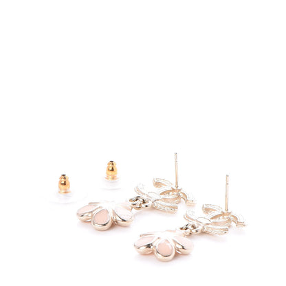 Chanel Metal Resin Diamante CC Flower Earrings Gold Beige 3 of 5