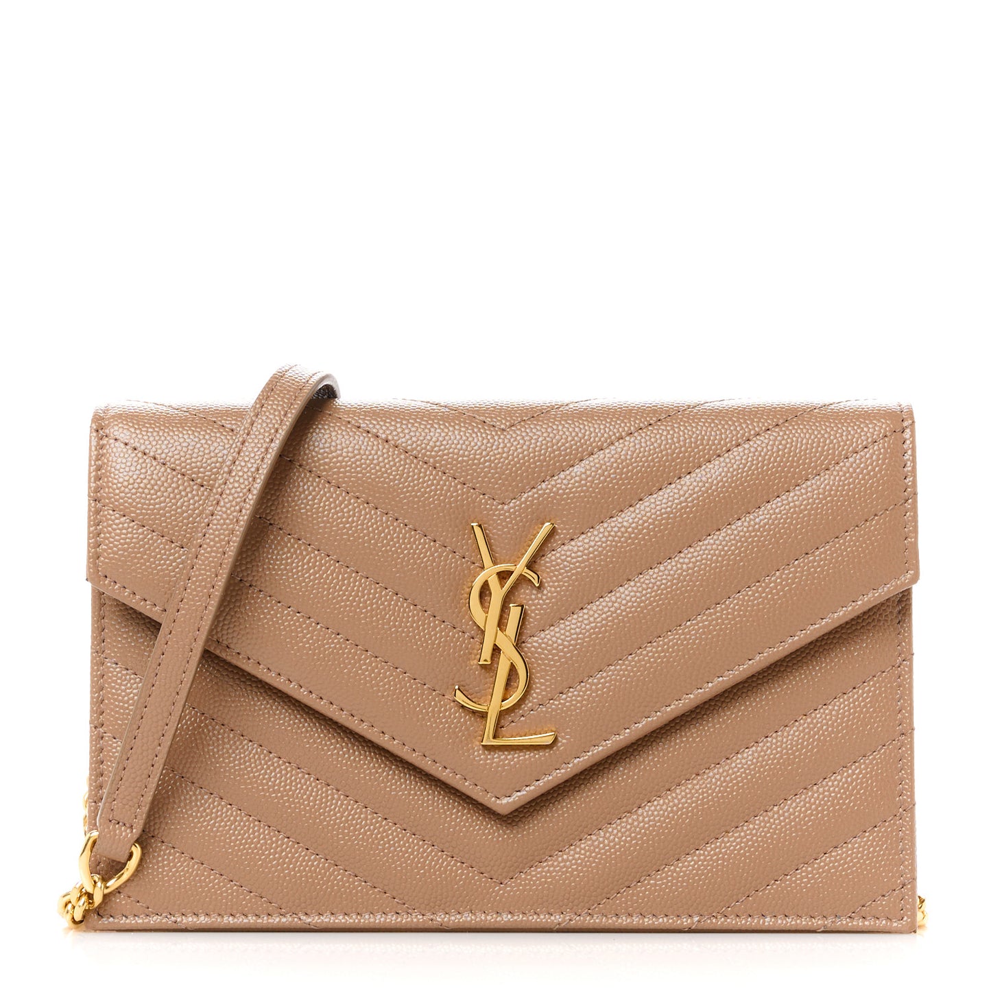 Grain De Poudre Matelasse Chevron Monogram Envelope Chain Wallet Taupe