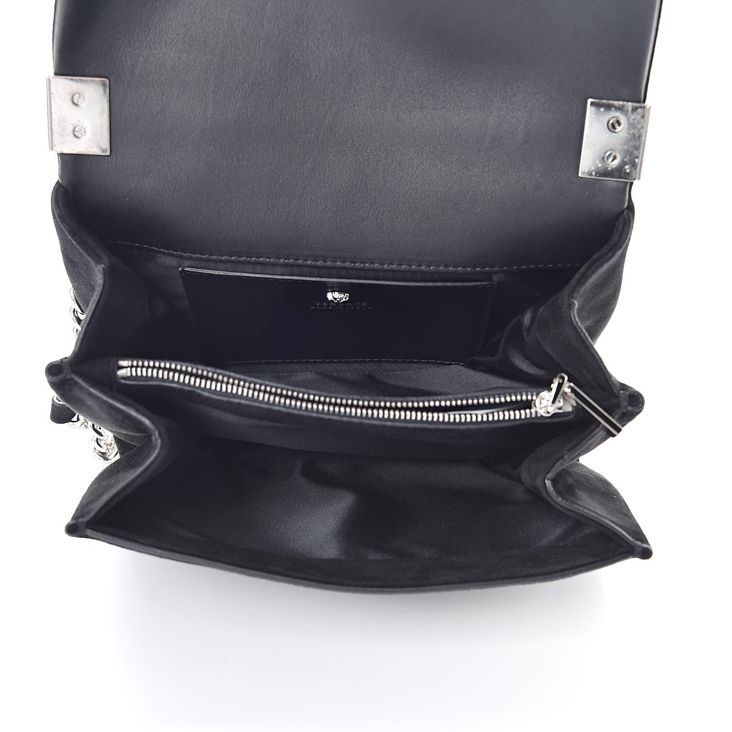 Versace Suede Palazzo Crystal Chain Evening Bag Black 5 of 9