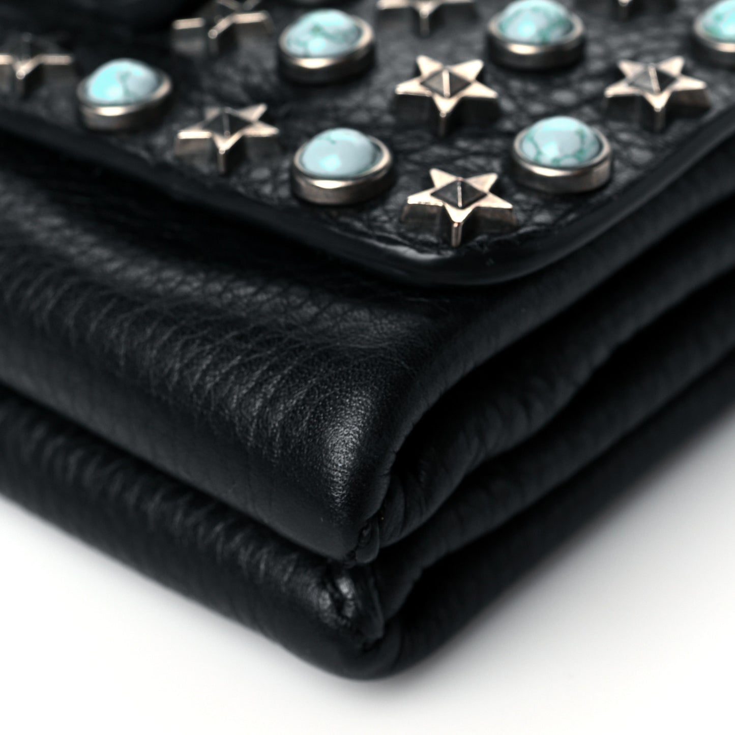Grained Calfskin Rockstud Rolling Studs Va Va Voom Clutch on Chain Black