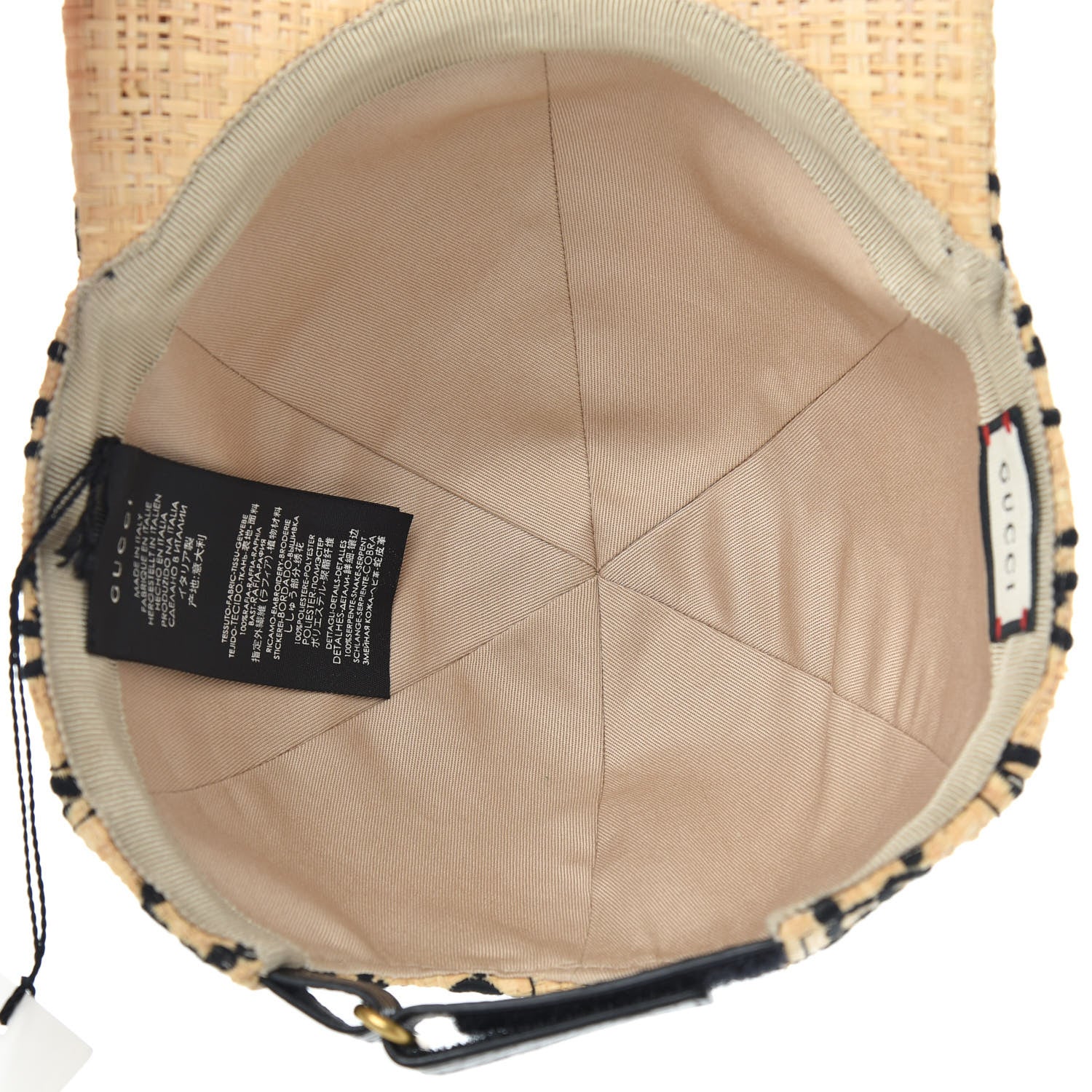 Gucci Raffia GG Monogram Elaphe Embroidered Aisha Baseball Hat L Ivory Black 5 of 8