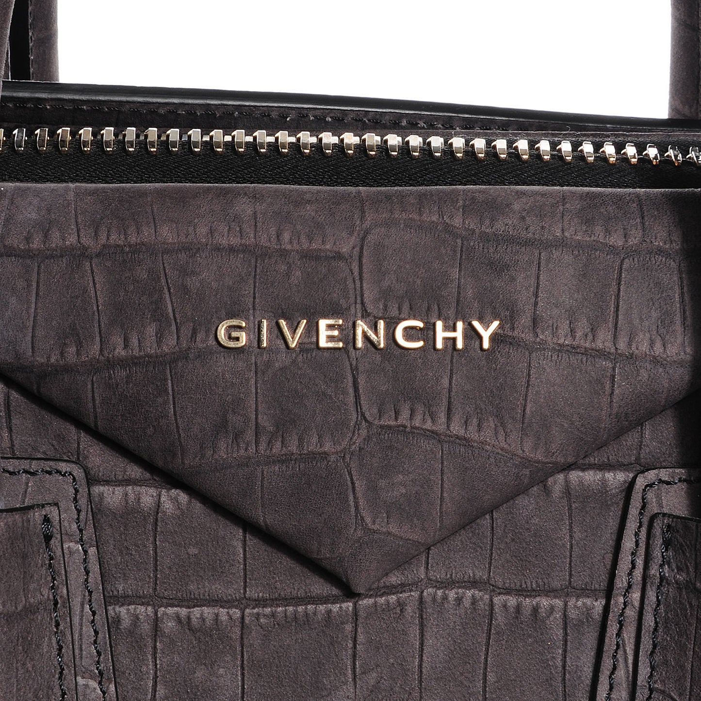 Nubuck Crocodile Embossed Medium Antigona Dark Grey