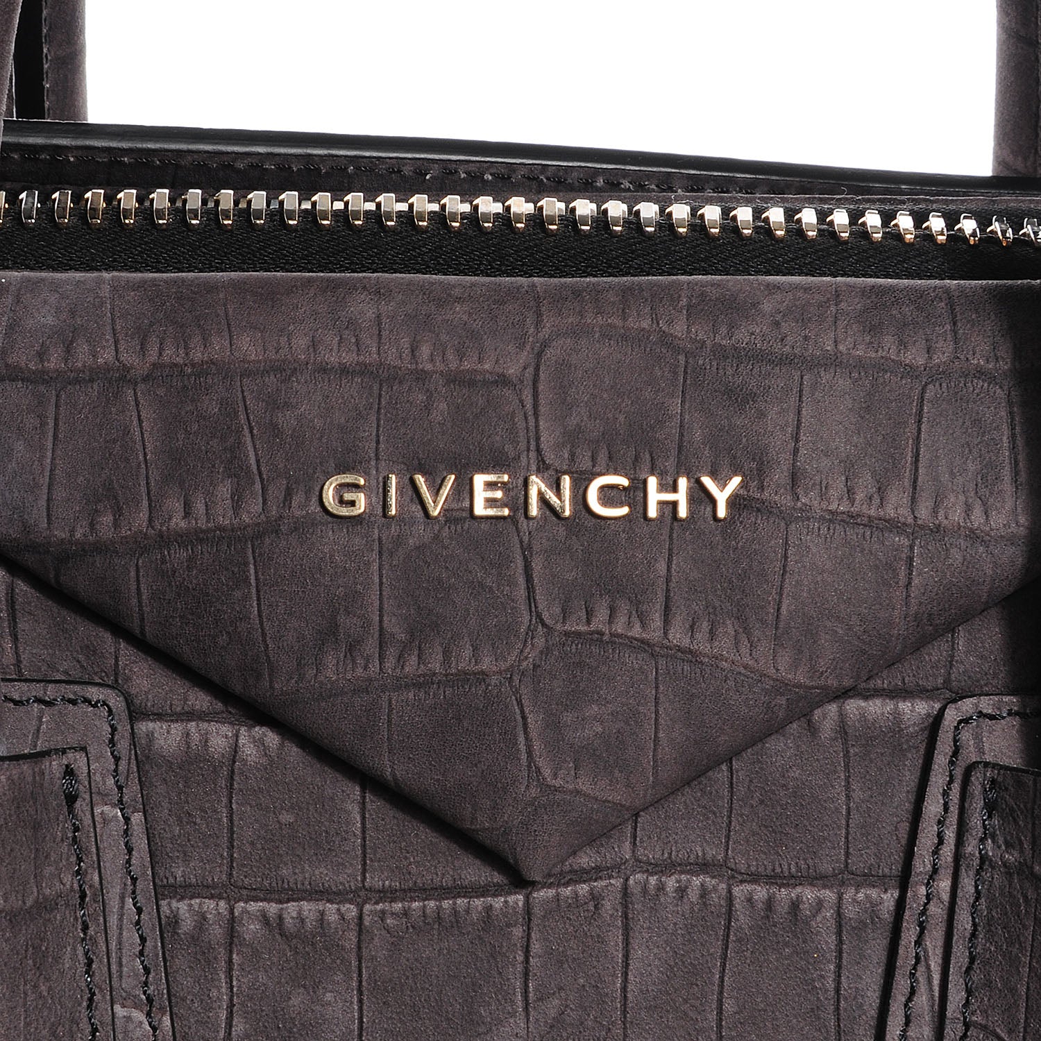 Givenchy Nubuck Crocodile Embossed Medium Antigona Dark Grey 7 of 10