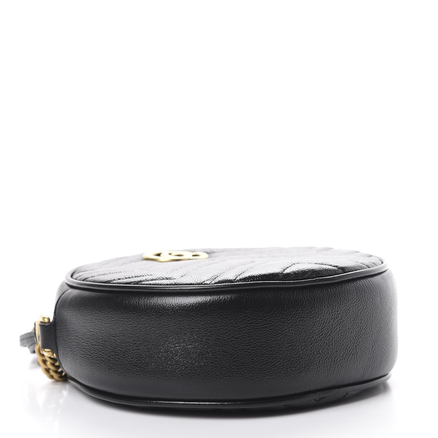 Azalea Calfskin Matelasse Heart Mini GG Marmont Round Shoulder Bag Black