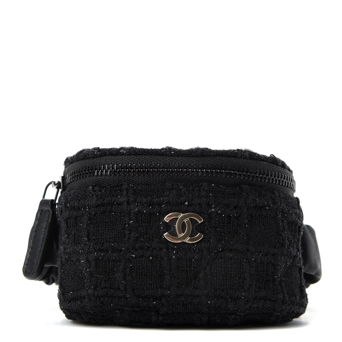 Tweed Lambskin Quilted Arm Coin Purse Black
