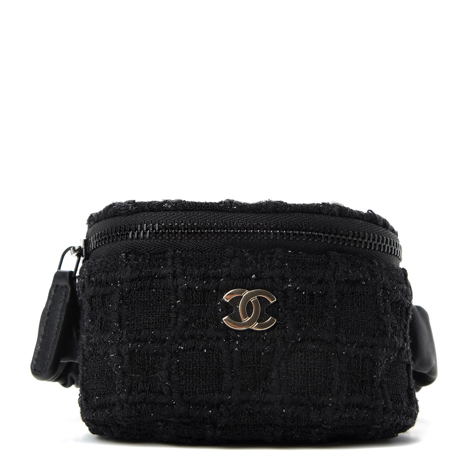 Chanel Tweed Lambskin Quilted Arm Coin Purse Black 1 of 6