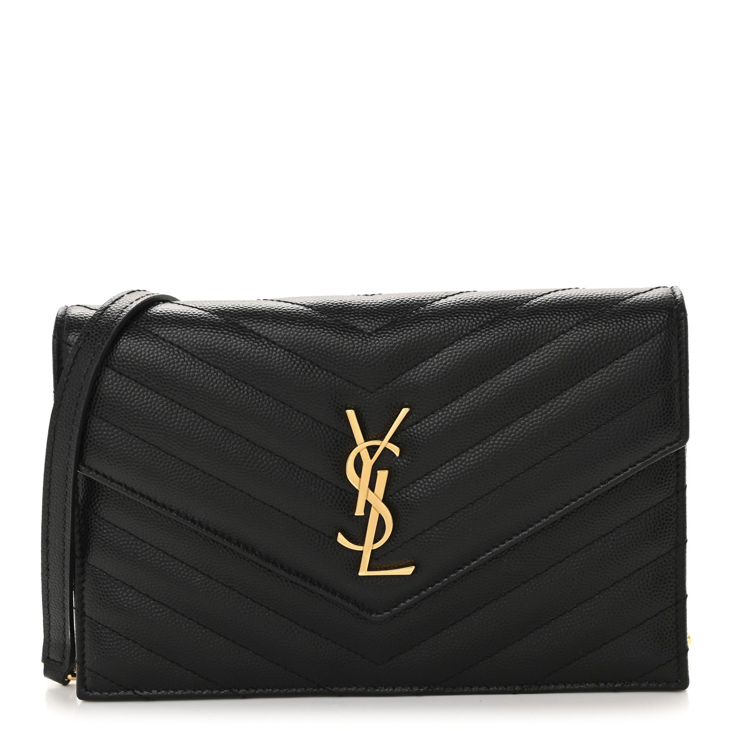 Grain De Poudre Matelasse Chevron Monogram Envelope Chain Wallet Black