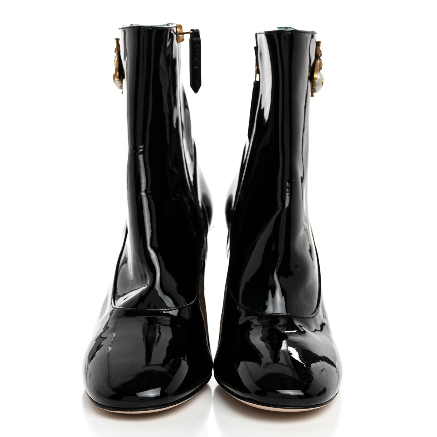 Patent Calfskin GG Lois Bee Ankle Booties 35.5 Black