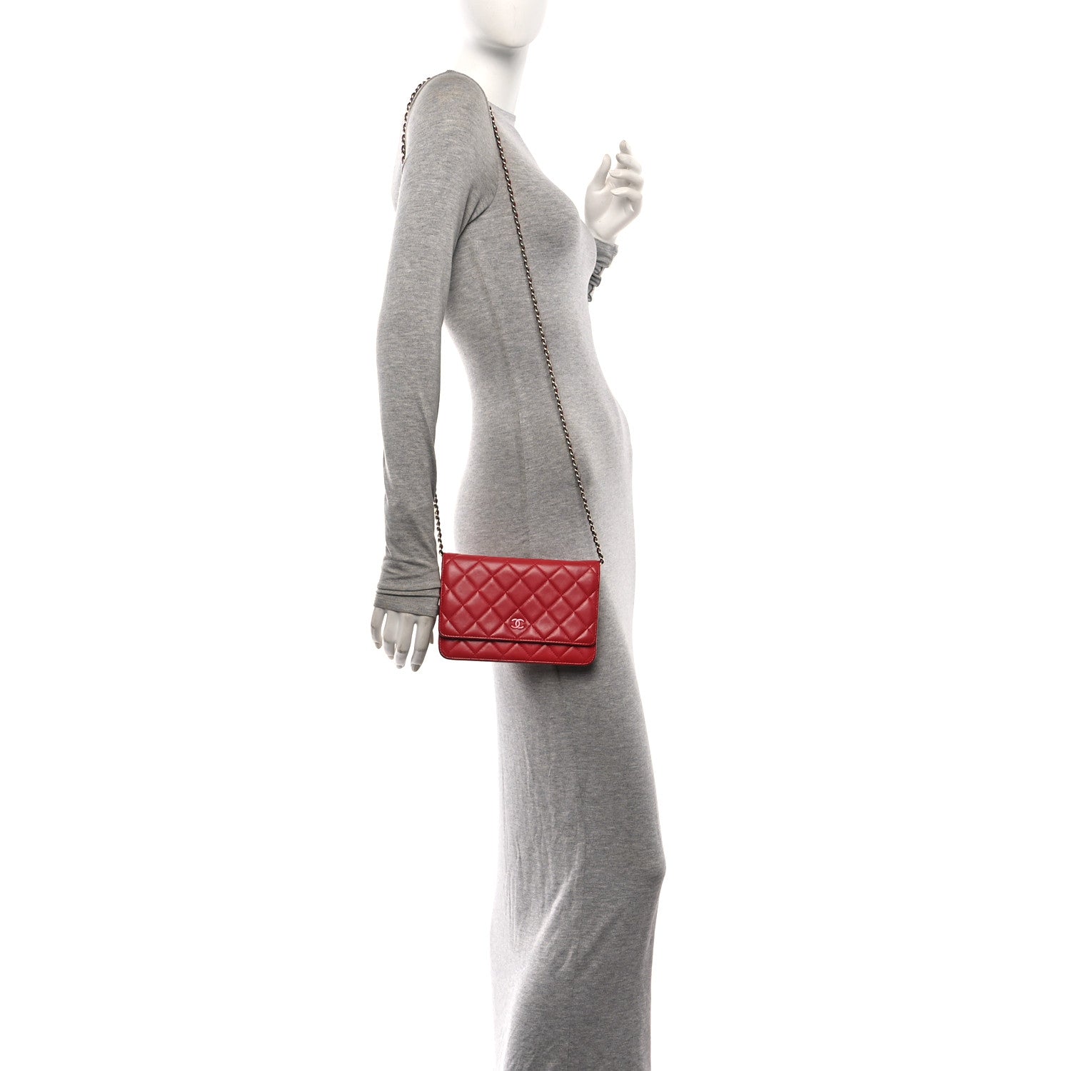 Chanel Lambskin Quilted Wallet On Chain WOC Red Pink 2 of 11