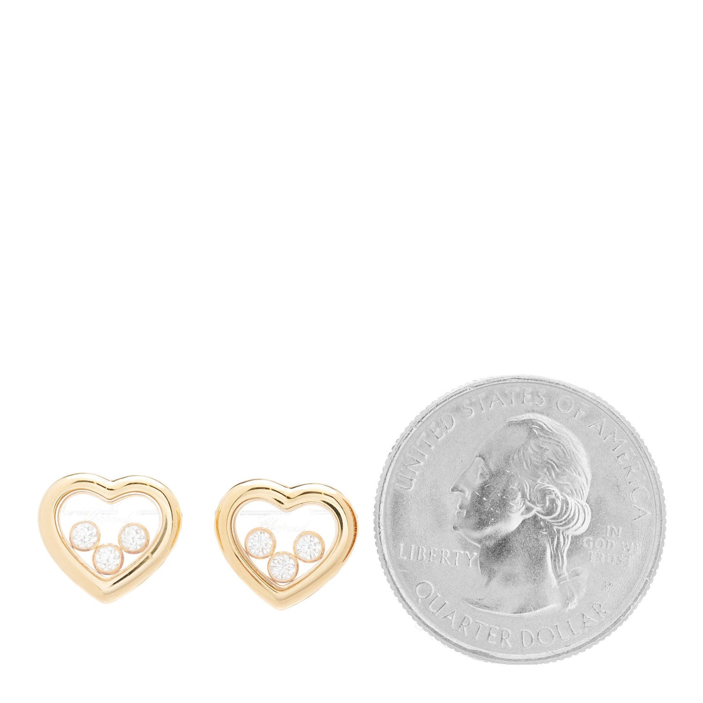 18K Yellow Gold 3 Happy Diamonds Icons Heart Earrings