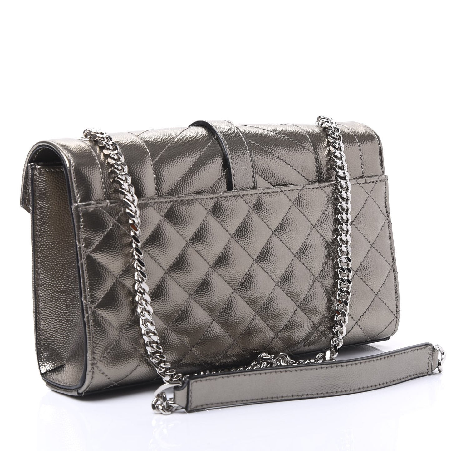 Metallic Grain De Poudre Textured Mixed Matelasse Triquilt Small Monogram Satchel Piombo