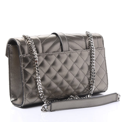 Saint Laurent Metallic Grain De Poudre Textured Mixed Matelasse Triquilt Small Monogram Satchel Piombo 2 of 8