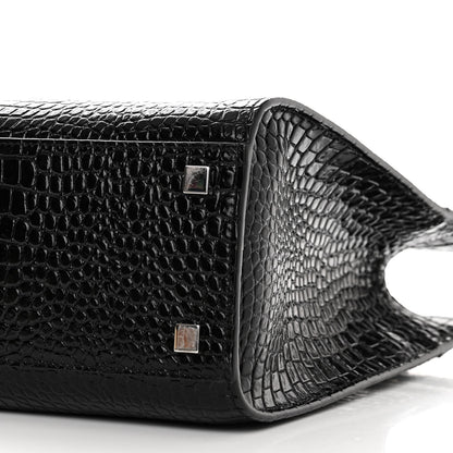 Saint Laurent Shiny Calfskin Crocodile Embossed Small Manhattan Shopper Tote Black 10 of 10