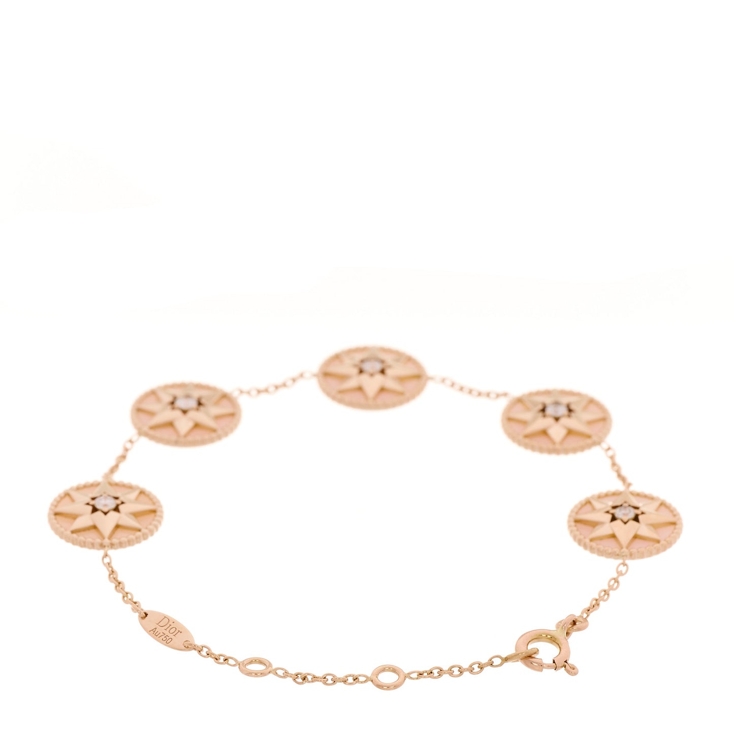 18K Rose Gold Diamond Pink Opal Rose Des Vents 5 Charm Bracelet