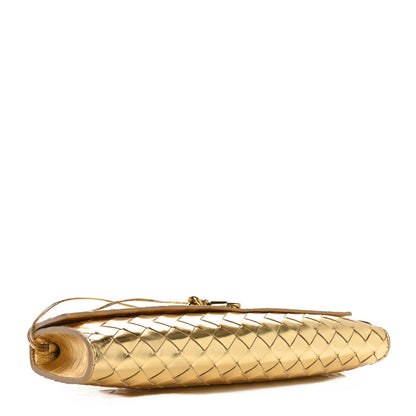 Bottega Veneta Metallic Lambskin Intrecciato Long Andiamo Top Handle Clutch Gold 4 of 9