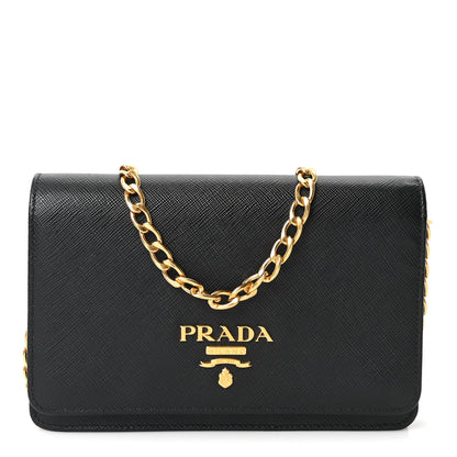 Prada Saffiano Lux Chain Wallet Black 1 of 9