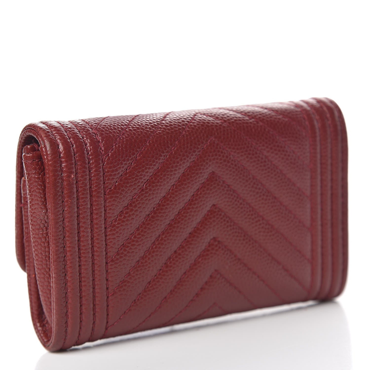 Chanel Caviar Chevron Quilted Flap Boy Card Holder Dark Red 3 of 18