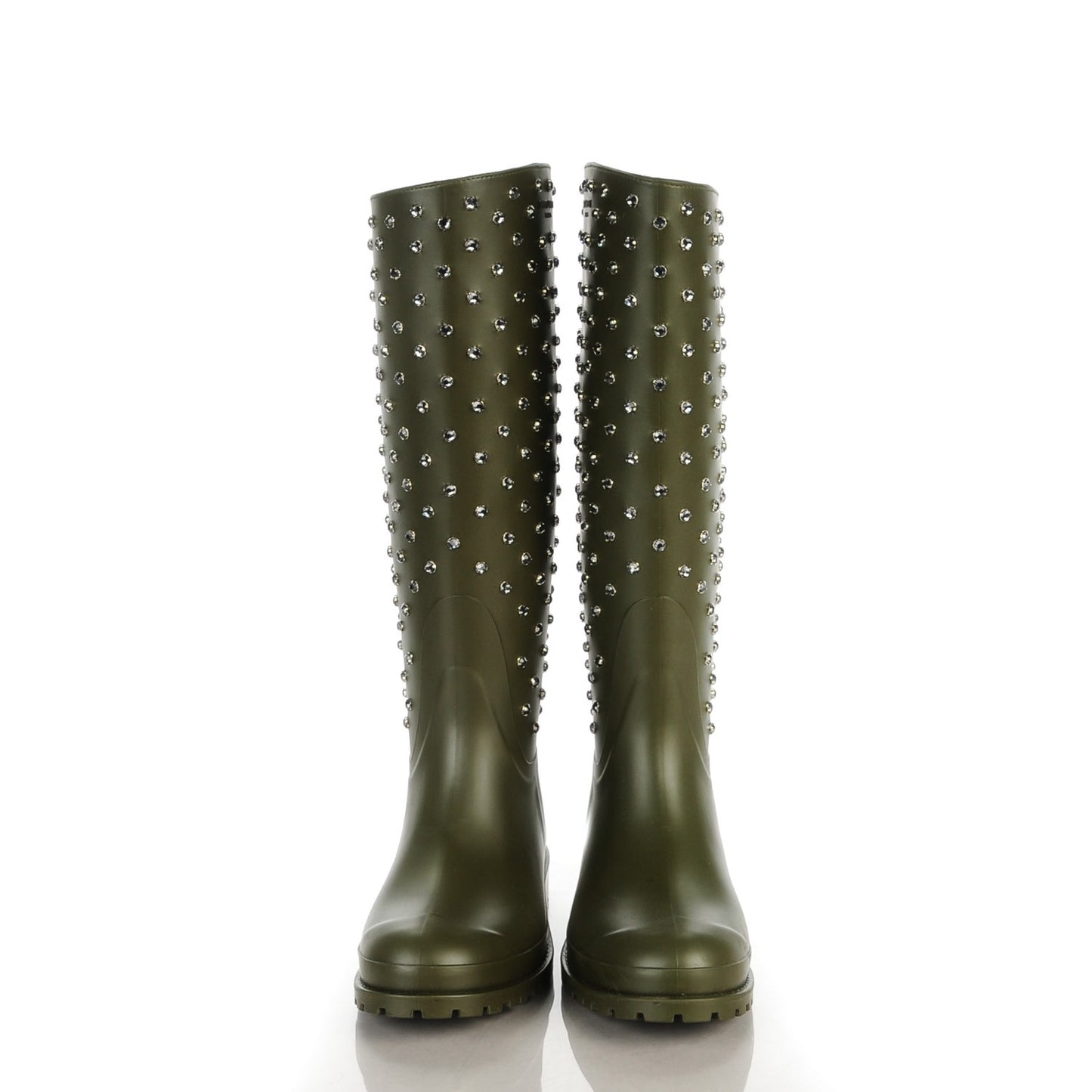 Rubber Crystal Rain Boots 35 Dark Khaki
