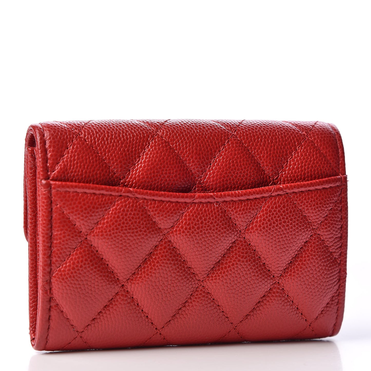 Caviar Quilted Flap Card Holder Wallet Red