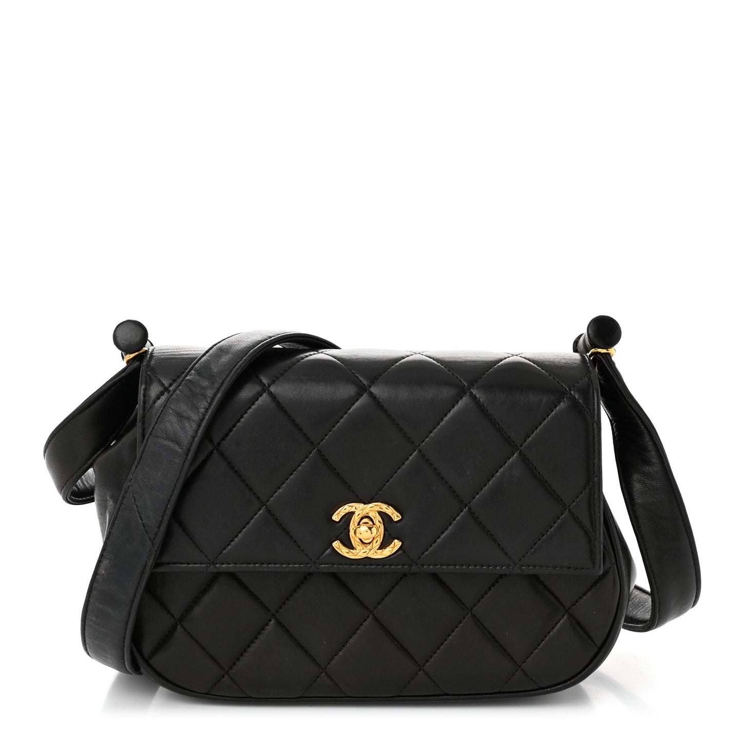 Lambskin Quilted Flap Shoulder Bag Black