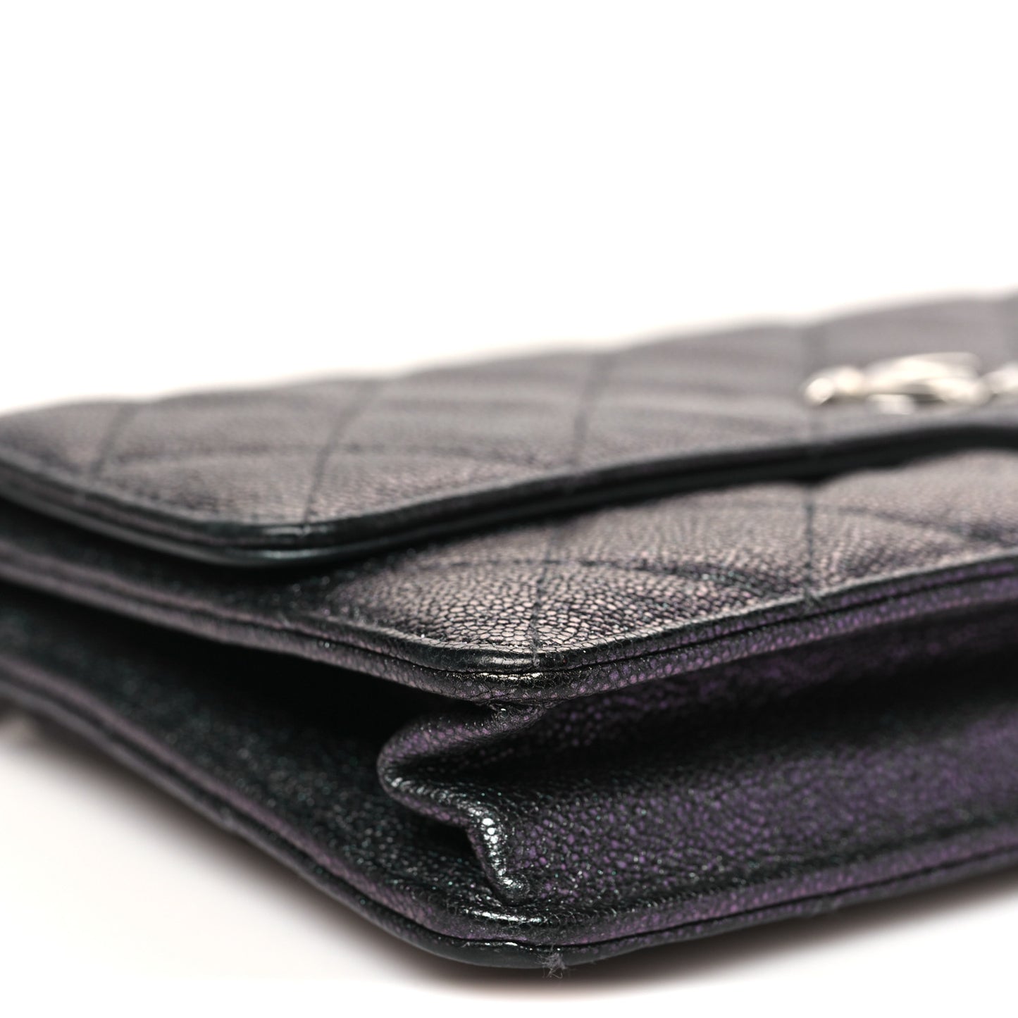 Iridescent Caviar Quilted Classic Pouch Clutch Black